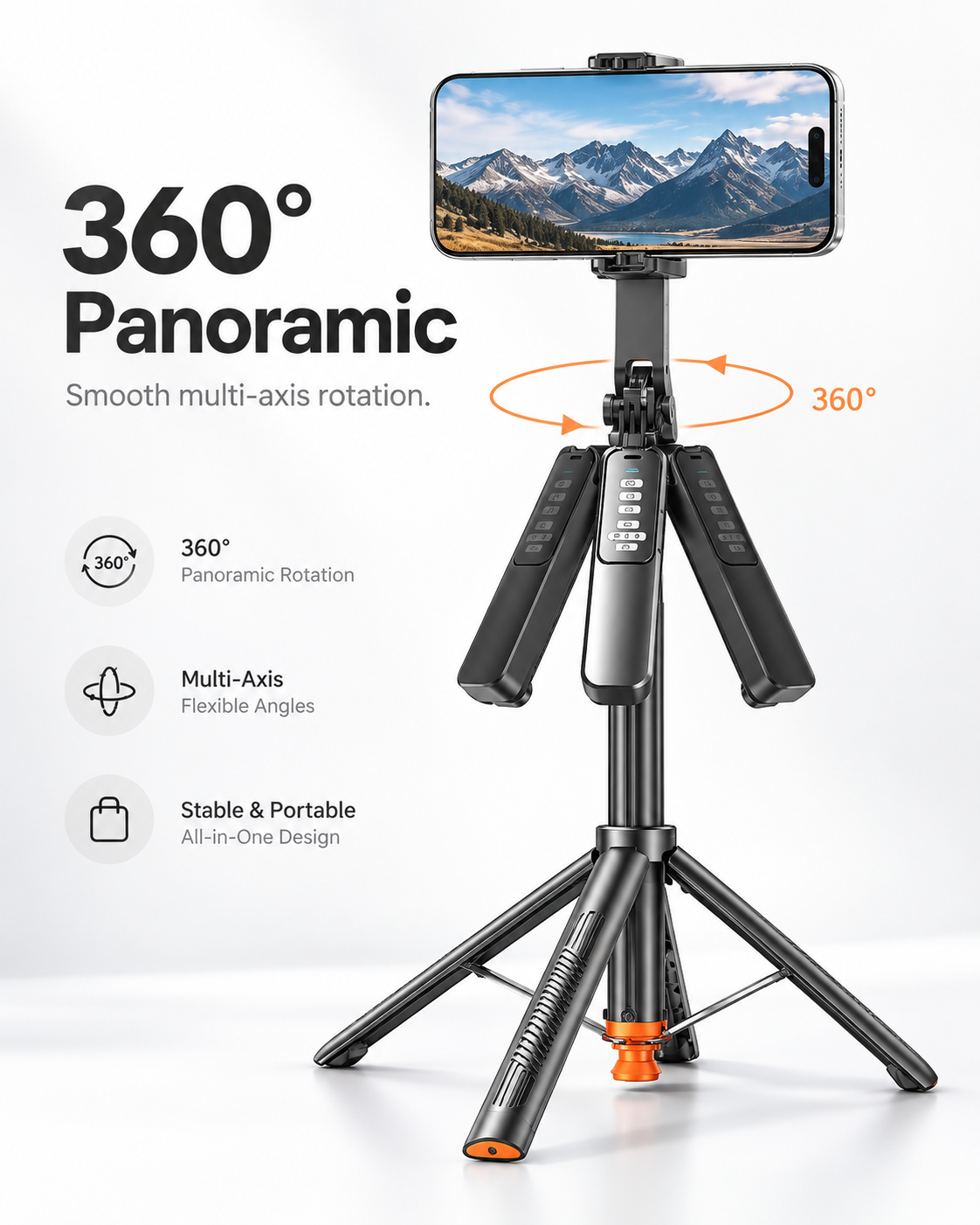 Auto Pop-Up 360° Rotating Selfie Stick Tripod — Black