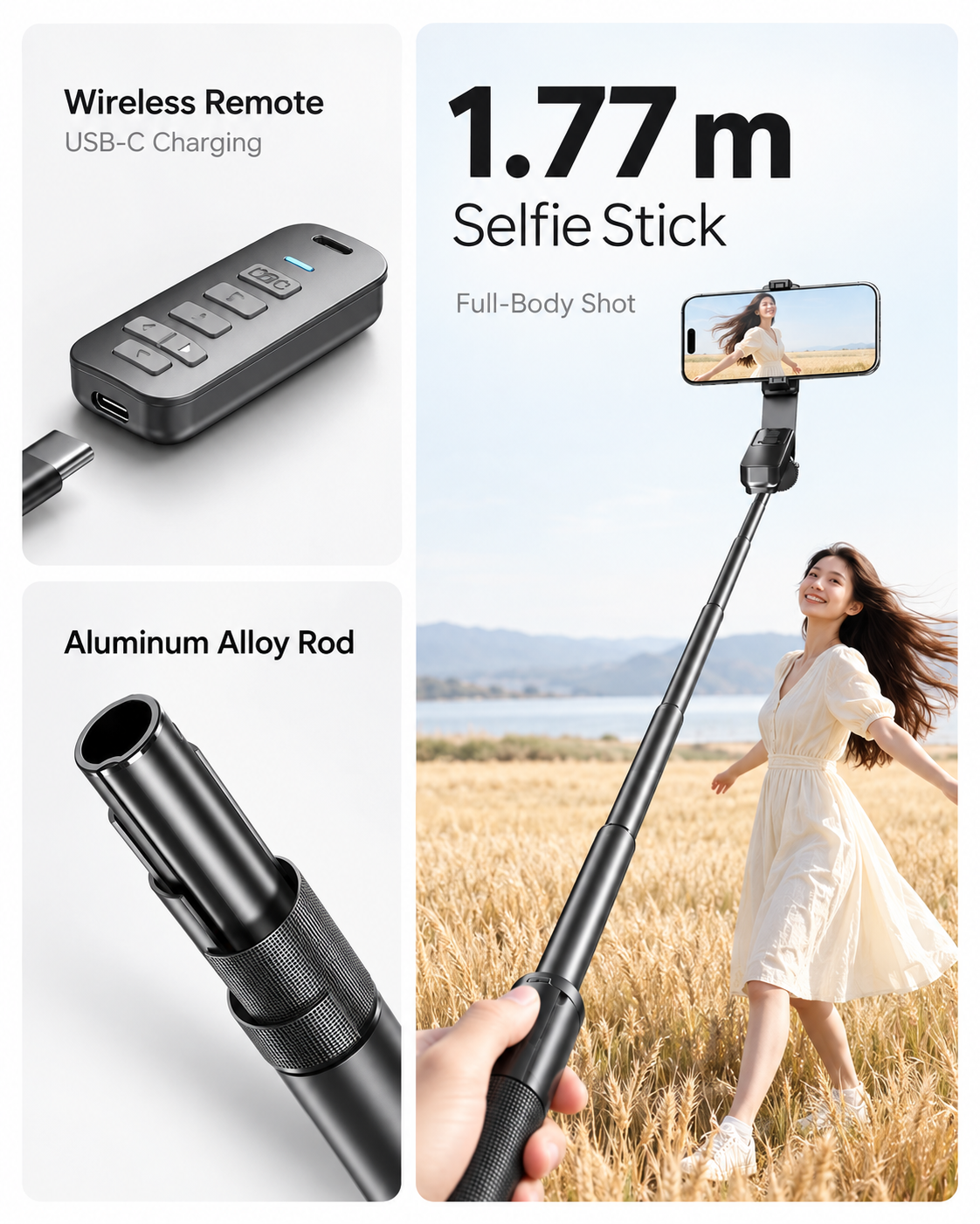 Auto Pop-Up 360° Rotating Selfie Stick Tripod — Black