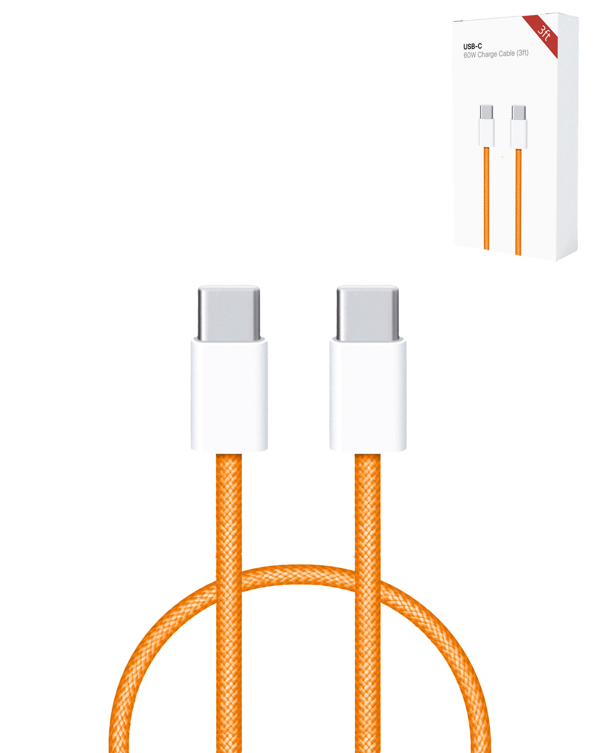 USB-C to USB-C Fast Charging Cable for iPhone / iPads / AirPods Series — 3ft, 60W, Orange