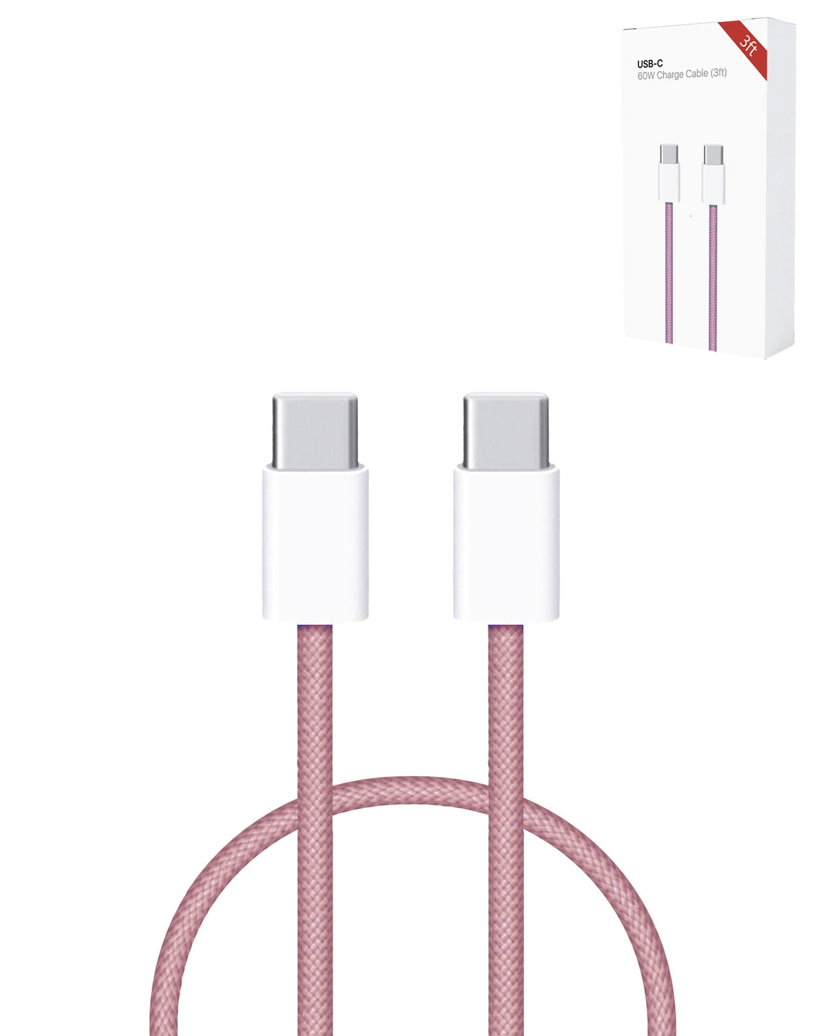 60W USB-C to USB-C Fast Charging Cable for iPhone 15, 16 & iPads — Pink