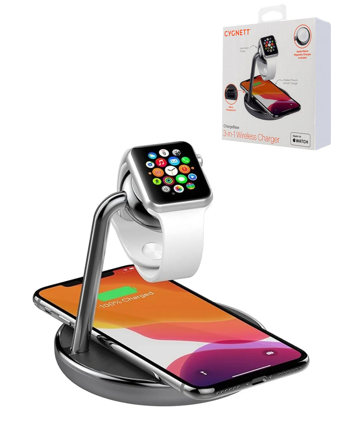 Cygnett CY3537ACOCP ChargeBase 3-in-1 Wireless Charging Stand — 10W