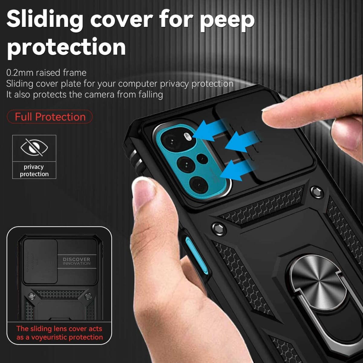 Heavy-Duty Shockproof Camera-Protecting Case for Moto G22 — Black