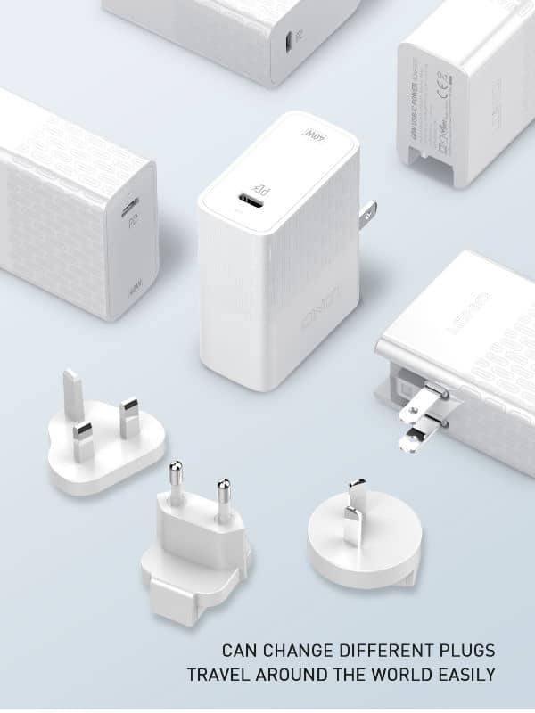LDNIO A1405C QC3.0+PD USB-C Wall Charger /w USB-C to Lightning Non-MFI Cable — 3ft, 40W