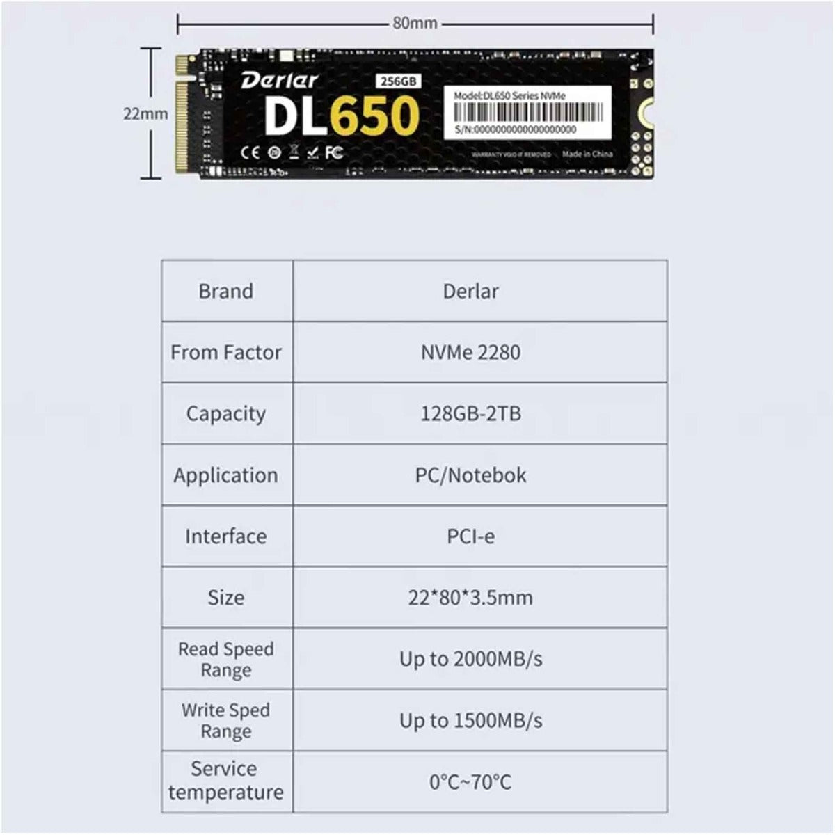 Derlar M.2 NVME PCIe 3.0 2280 1TB SSD Solid State Drive
