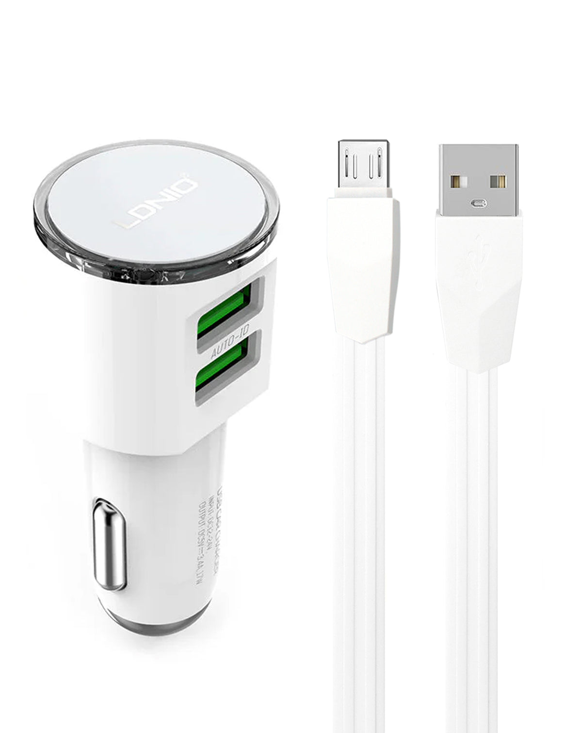 LDNIO C29 3.4A Dual USB-A Car Charger with USB A-M Cable — Red, 3ft, 17W