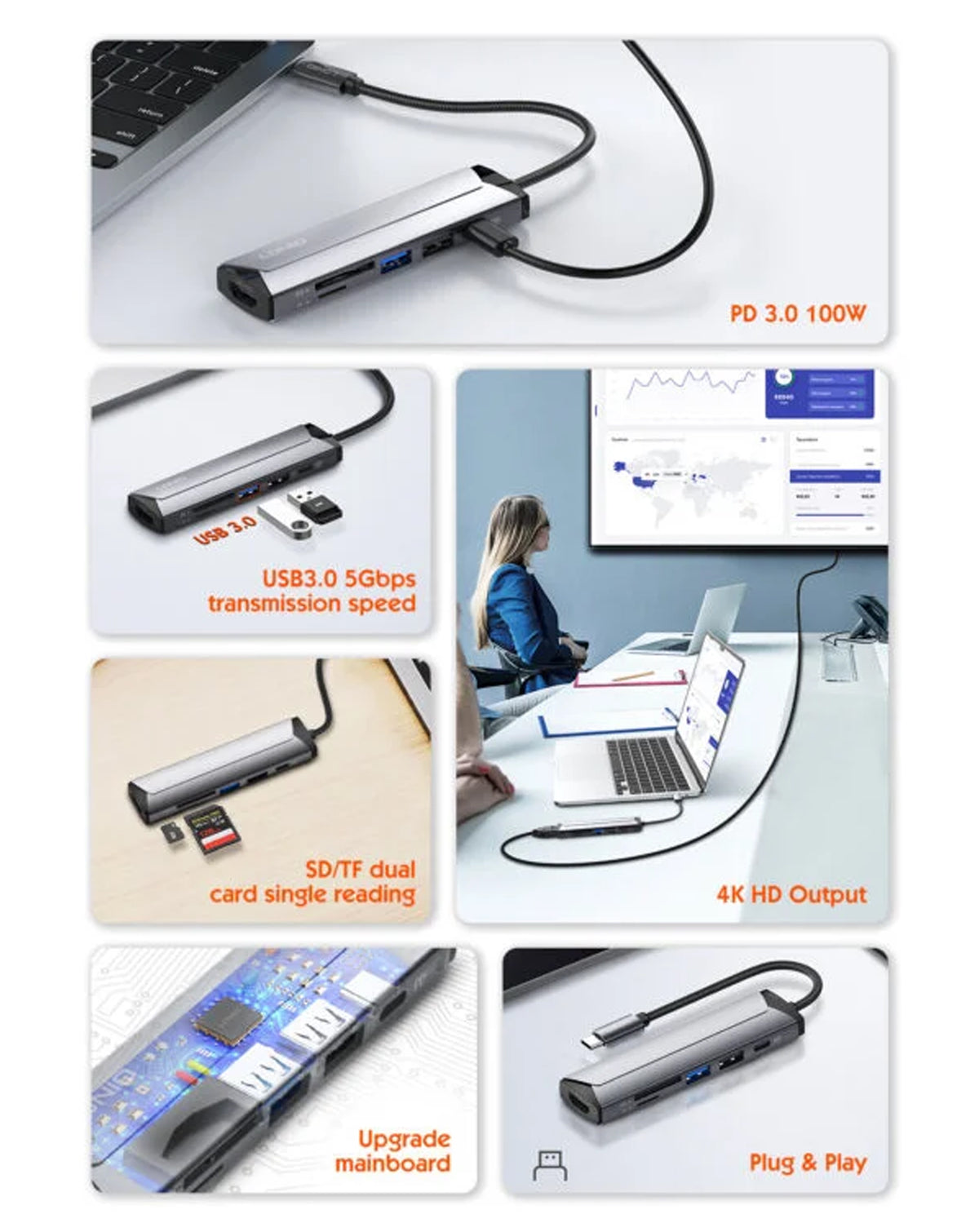 LDNIO DS-56H USB-C PD 5in1 USB-C Multi-function Hub Station — 100W