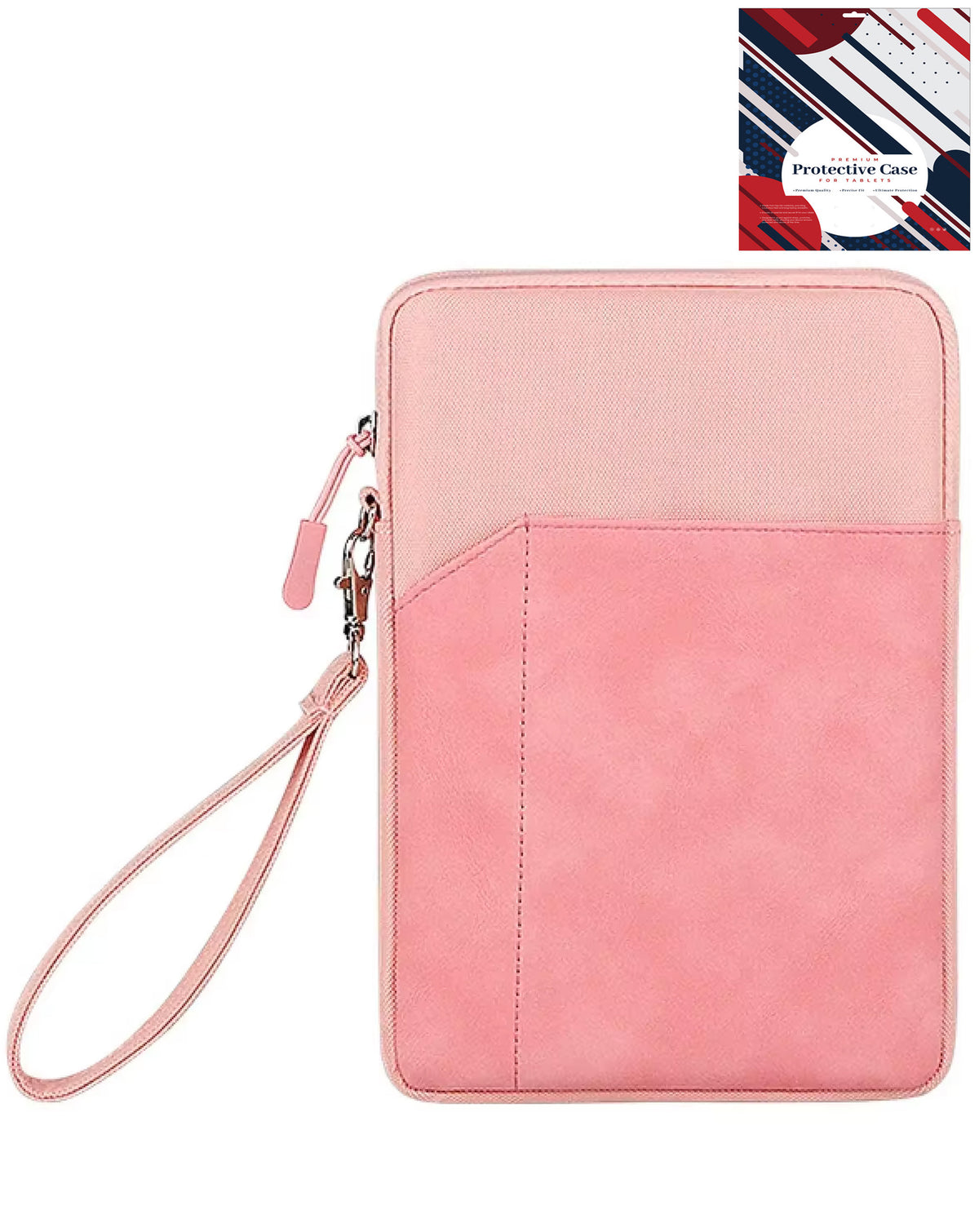 Universal 12-14 Inch Tablet Sleeve with Zipper Pocket and Wrist Strap — Pink