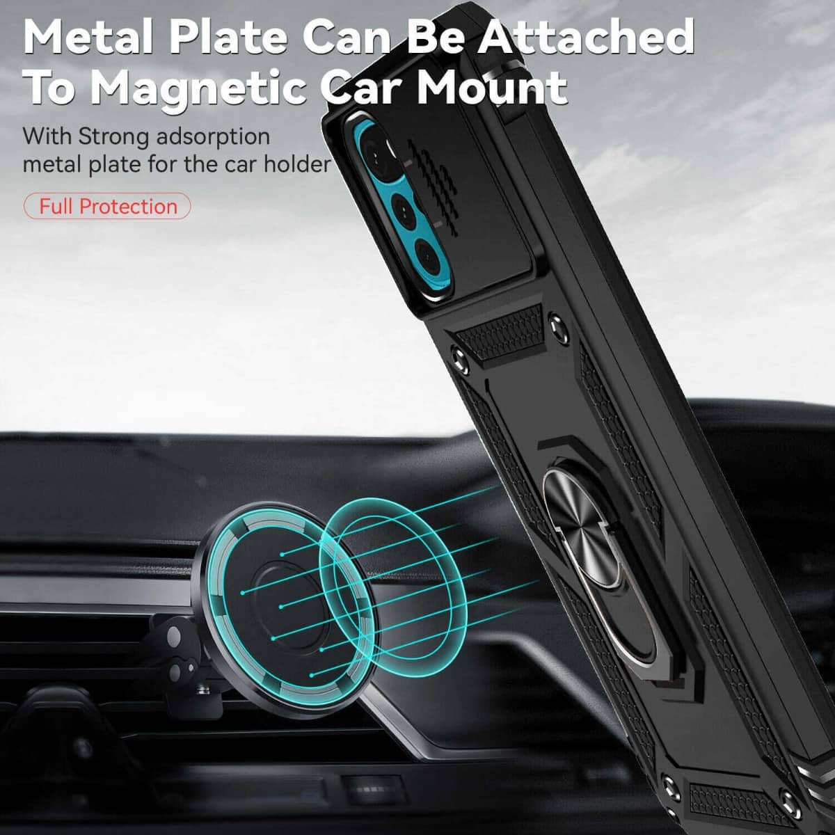 Heavy-Duty Shockproof Camera-Protecting Case for Moto G22 — Black