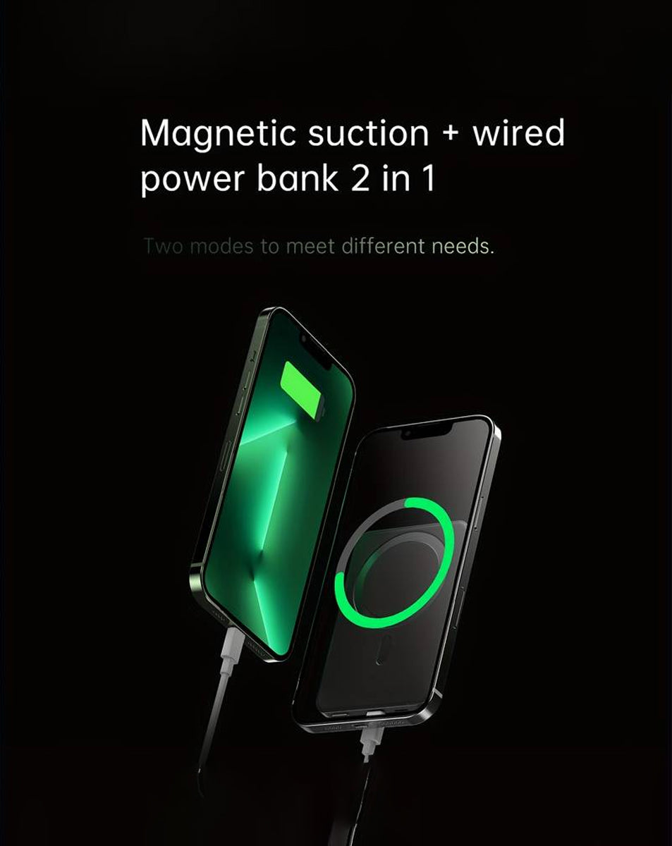 Magnetic Wireless Power Bank with LED Display — Gray, 10000 mAh
