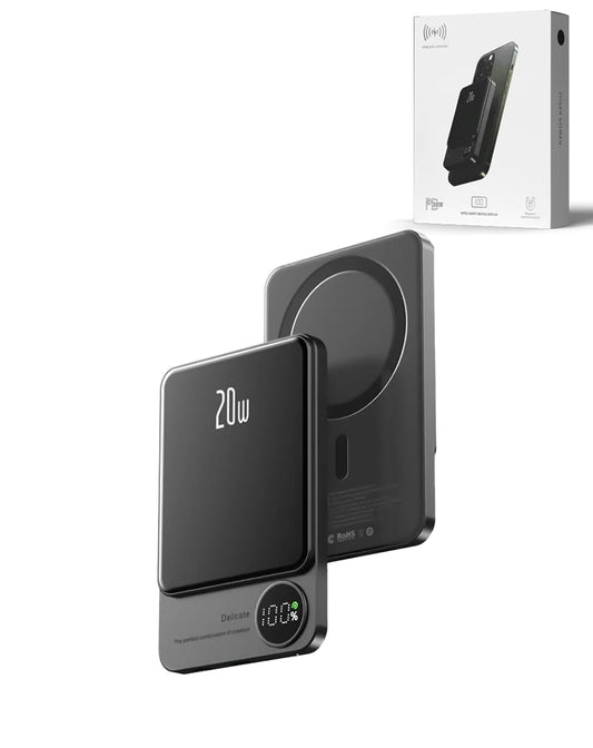 Magnetic Wireless Power Bank with LED Display — Gray, 10000 mAh