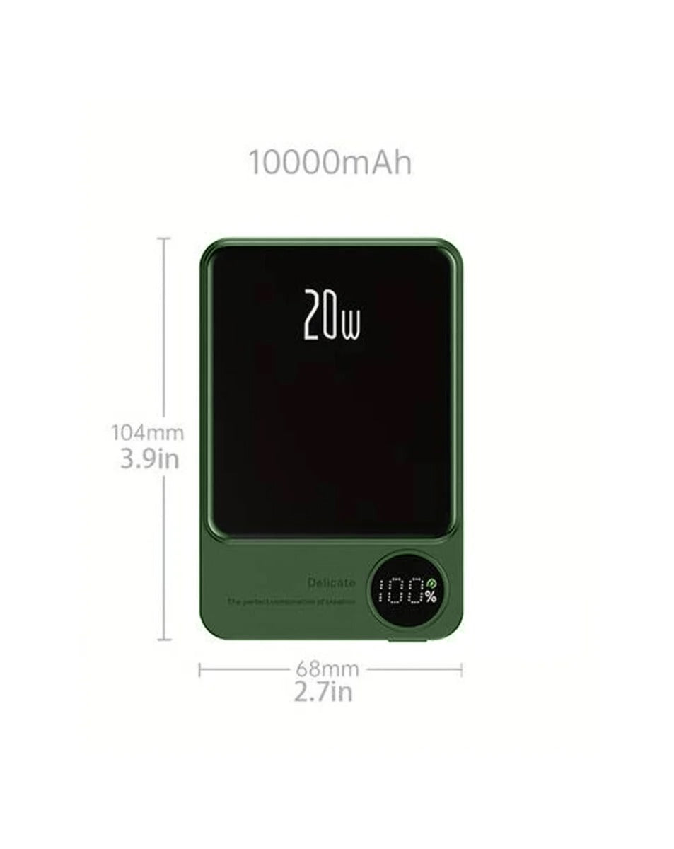 Magnetic Wireless Power Bank with LED Display — Green, 10000 mAh