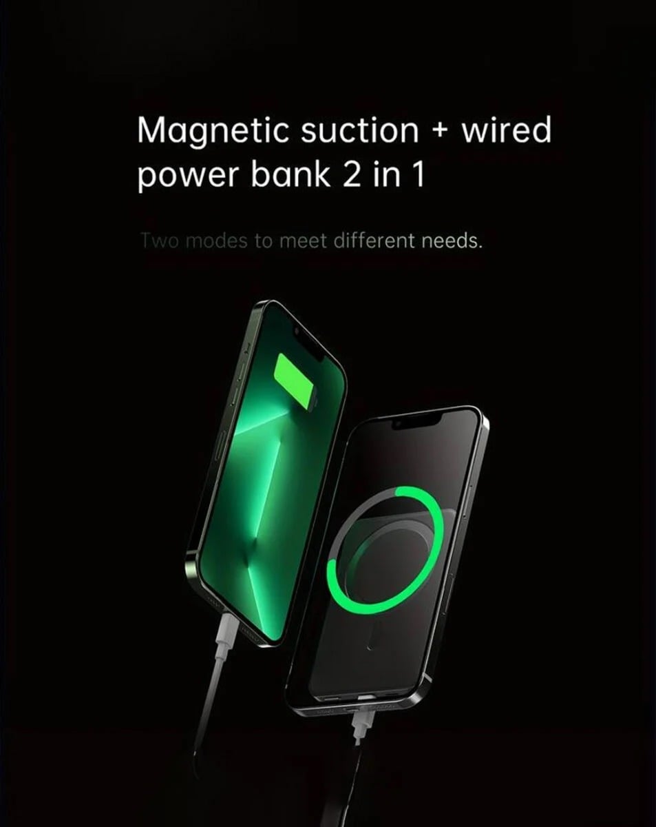 Magnetic Wireless Power Bank with LED Display — Green, 10000 mAh