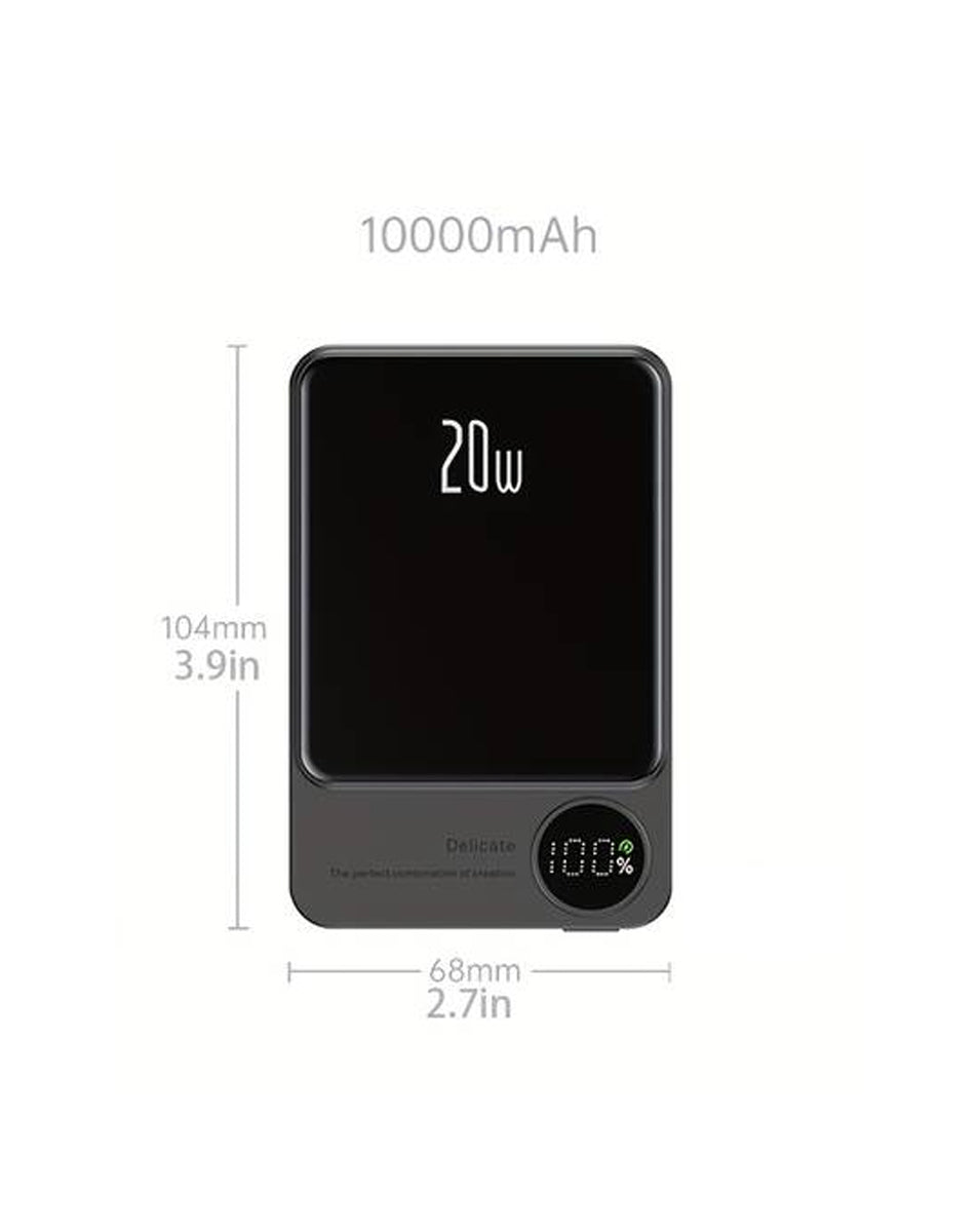 Magnetic Wireless Power Bank with LED Display — Gray, 10000 mAh