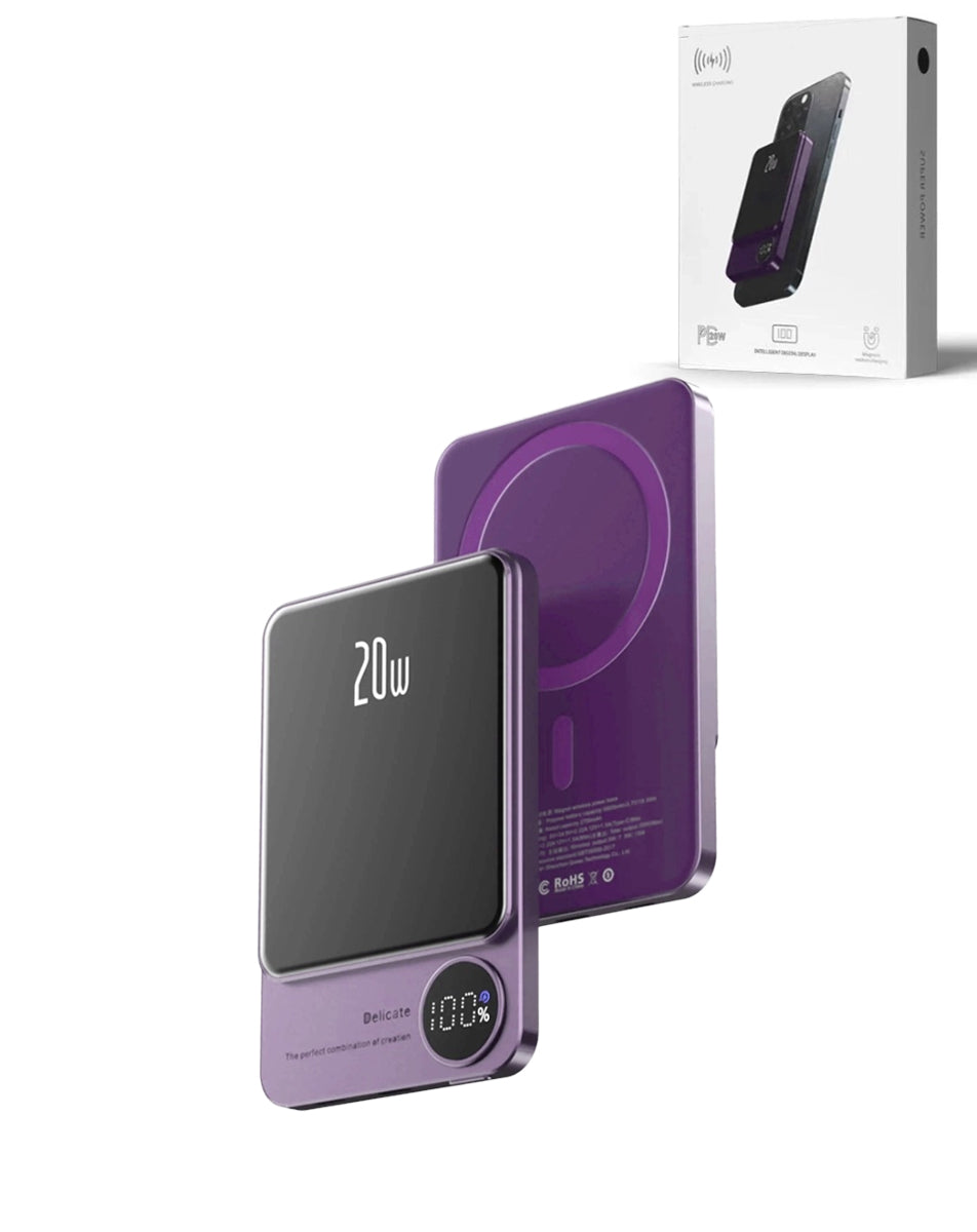 Magnetic Wireless Power Bank with LED Display — Purple, 10000 mAh