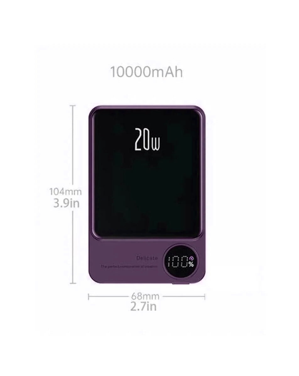 Magnetic Wireless Power Bank with LED Display — Purple, 10000 mAh