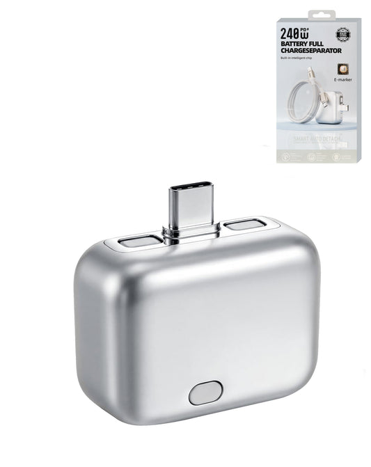 USB-C to USB-C Fast Charging Cable with 140W Full Charge Disconnector Automatically Cuts Power Ejects Smart Plug — 240W / 5ft, Silver