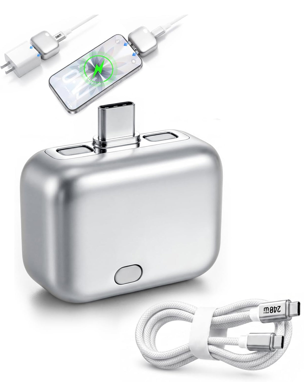 USB-C to USB-C Fast Charging Cable with 140W Full Charge Disconnector Automatically Cuts Power Ejects Smart Plug — 240W / 5ft, Silver