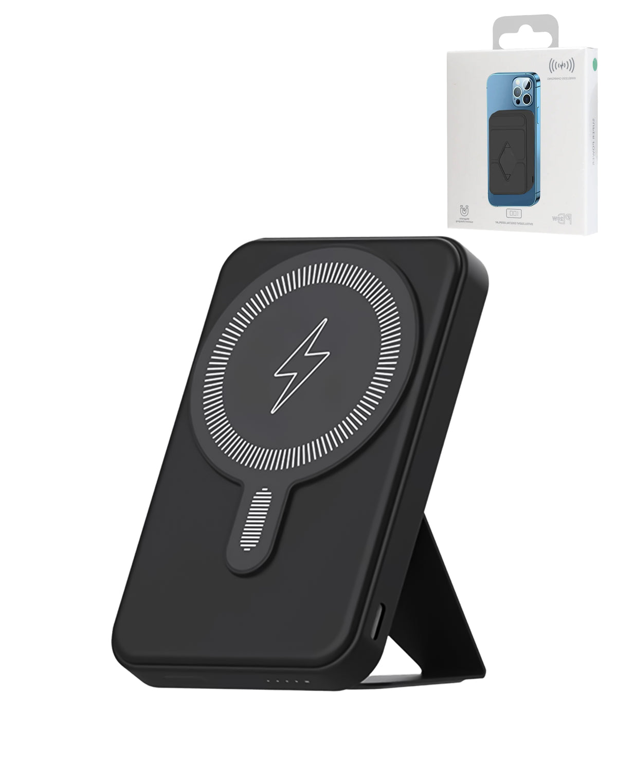 MagSafe Foldable Magnetic Power Bank 15W Wireless / 20W PD Power Bank with USB-C — Black, 5000 mAh
