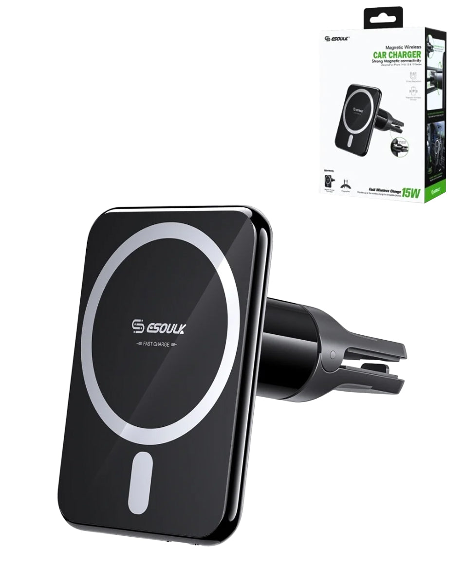 Esoulk Magnetic Wireless Charger Air Vent Car Mount — 15W, Black