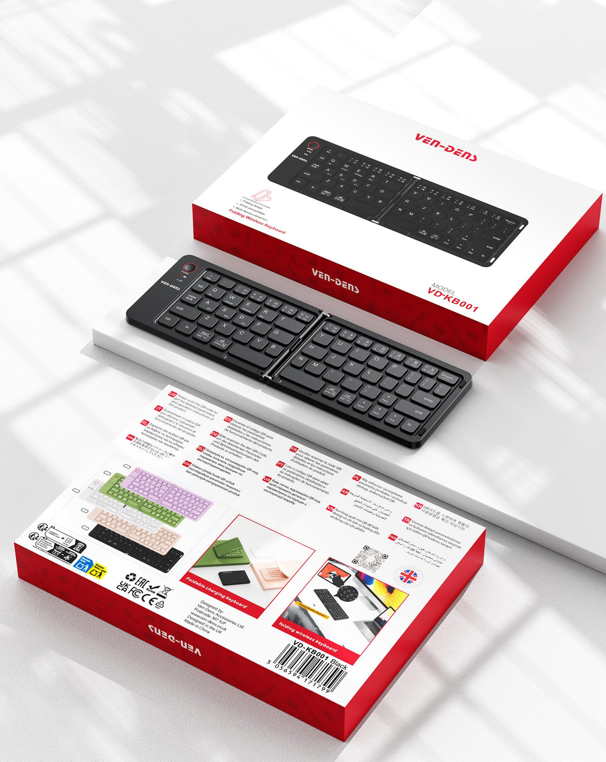 Ven-dens VD-KB001 Foldable Wireless Keyboard — Black