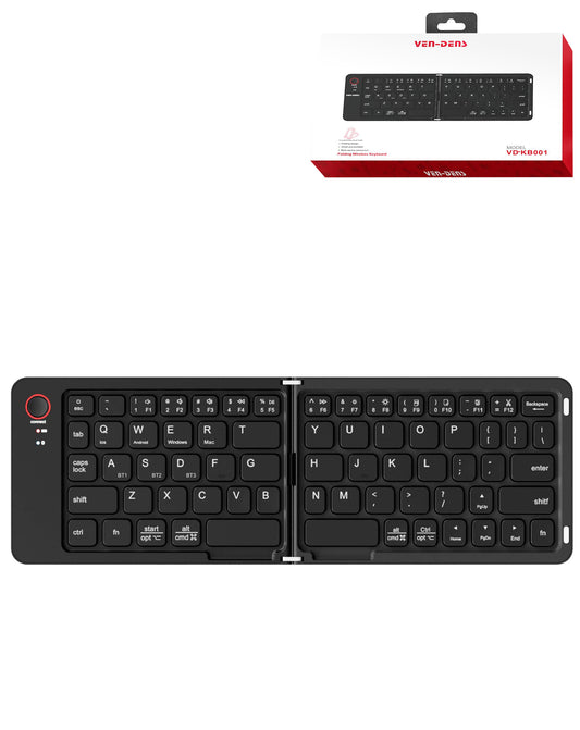 Ven-dens VD-KB001 Foldable Wireless Keyboard — Black