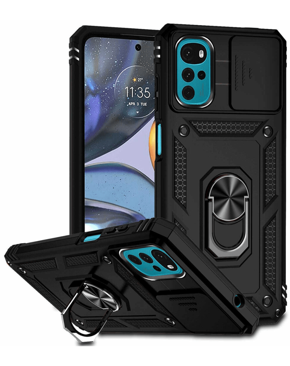 Heavy-Duty Shockproof Camera-Protecting Case for Moto G22 — Black