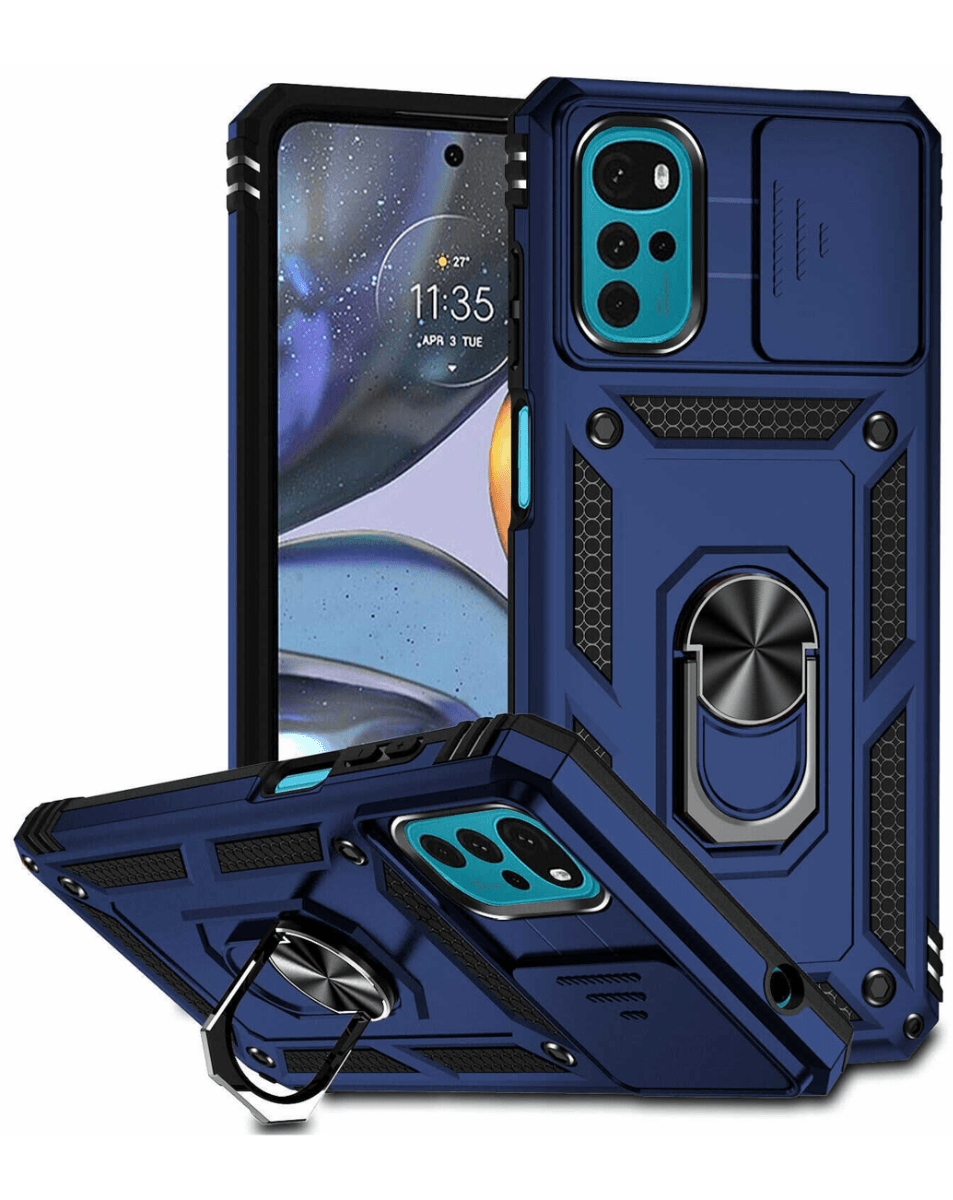 Heavy-Duty Shockproof Camera-Protecting Case for Moto G22 — Blue