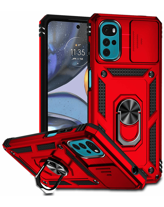 Heavy-Duty Shockproof Camera-Protecting Case for Moto G22 — Red