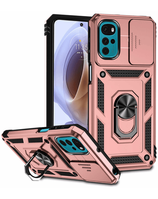 Heavy-Duty Shockproof Camera-Protecting Case for Moto G22 — Rose Gold