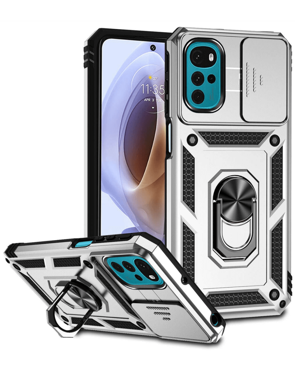 Heavy-Duty Shockproof Camera-Protecting Case for Moto G22 — Silver