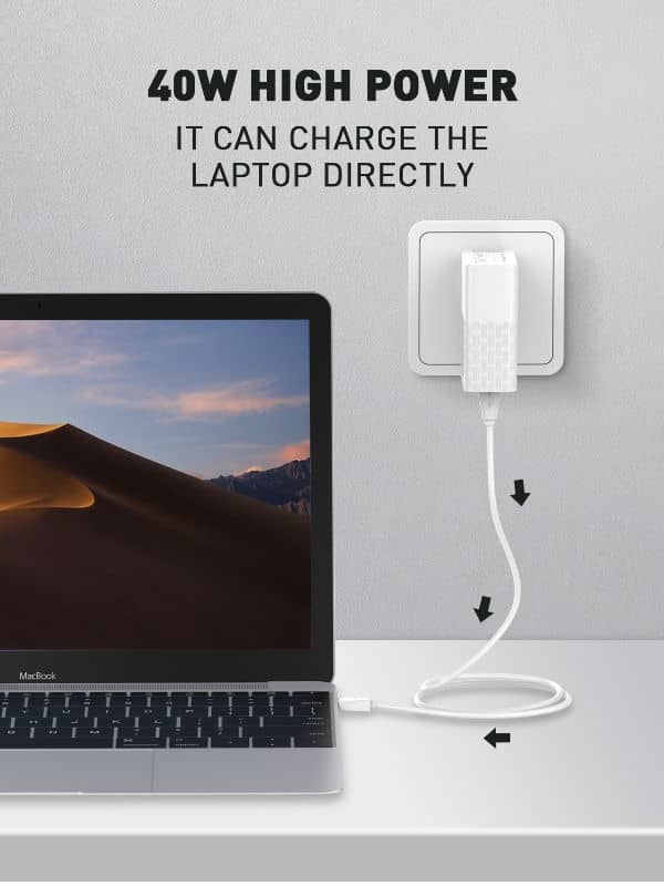 LDNIO A1405C QC3.0+PD USB-C Wall Charger /w USB-C to Lightning Non-MFI Cable — 3ft, 40W