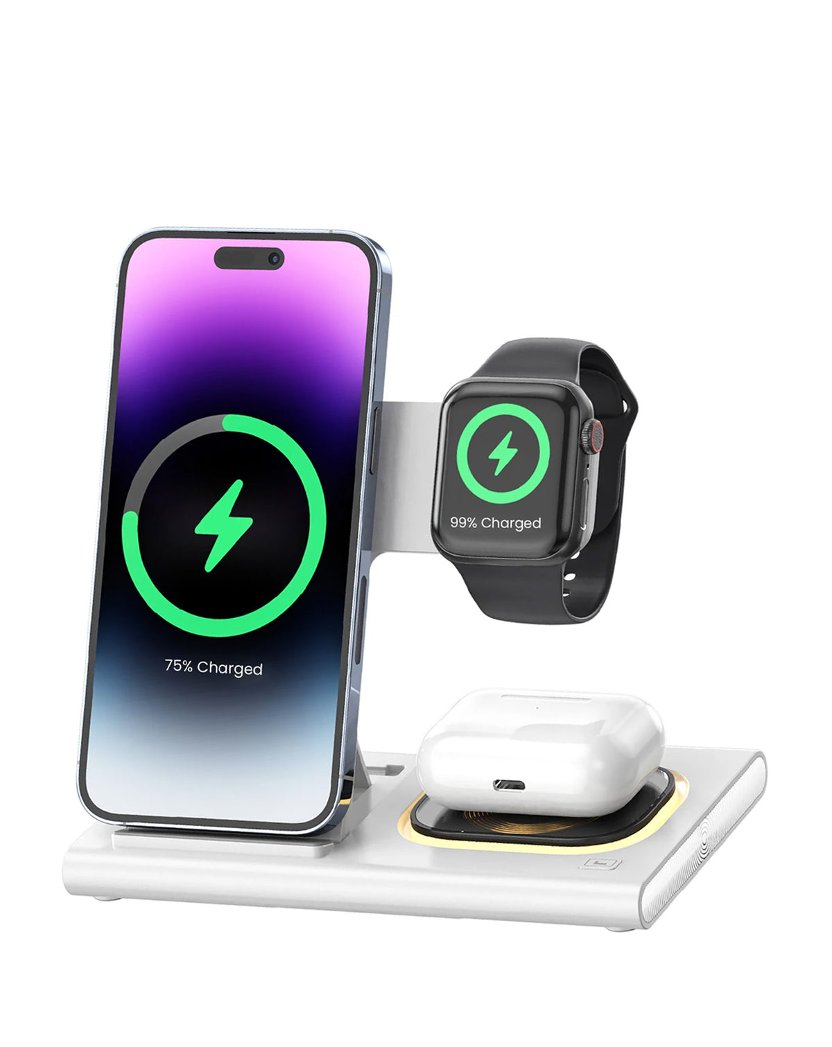 3-in-1 Wireless Charger Stand Fast Charging Station — White