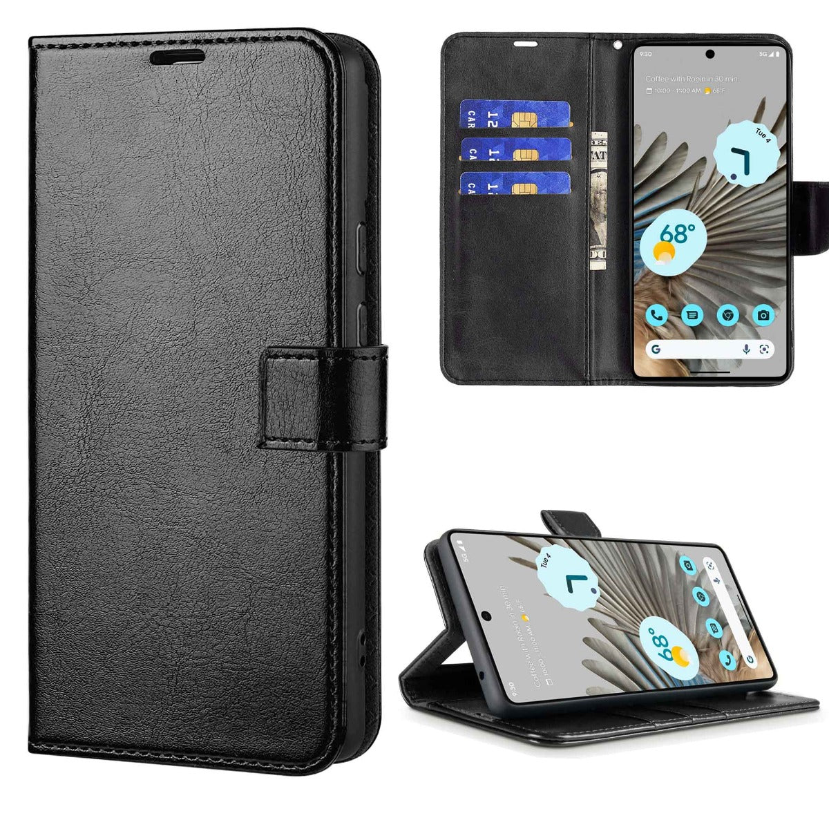 Wallet Leather Case for Google Pixel 8 Pro — Black