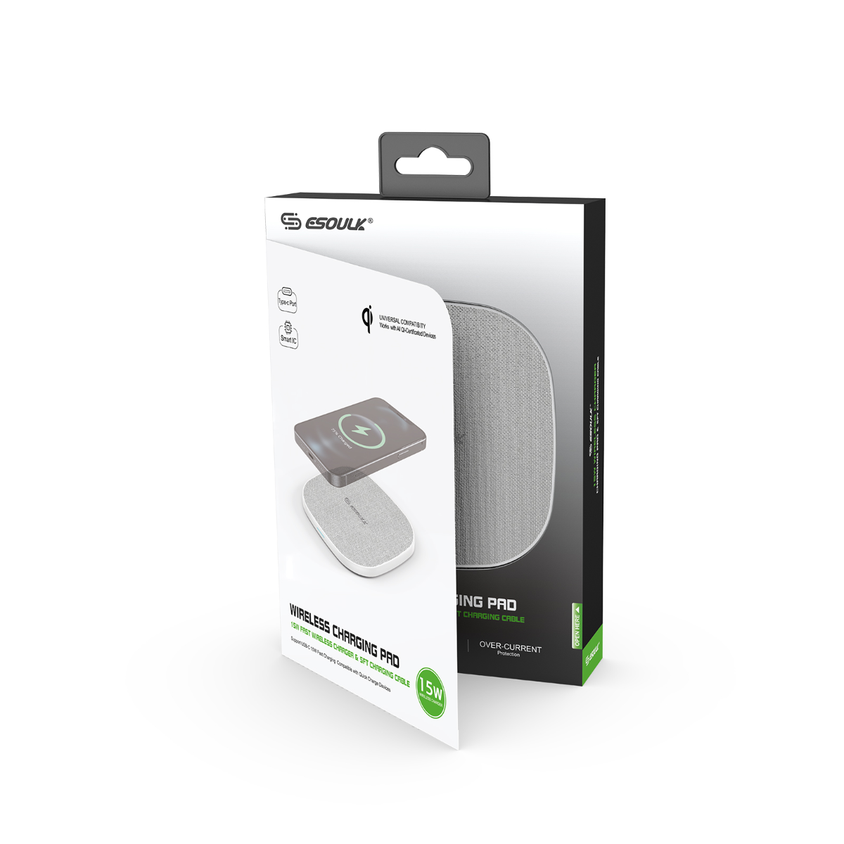 Esoulk QI Wireless Charger — 5ft, 15W, White