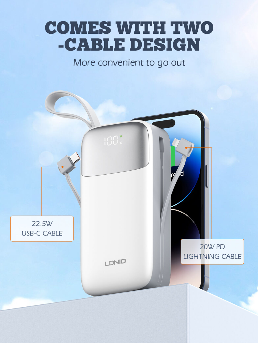 LDNIO PQ30 Power Bank with Lanyard — 30000 mAh / 22.5W