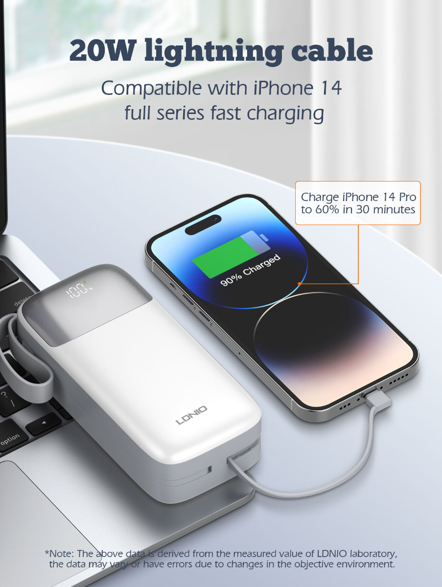 LDNIO PQ30 Power Bank with Lanyard — 30000 mAh / 22.5W