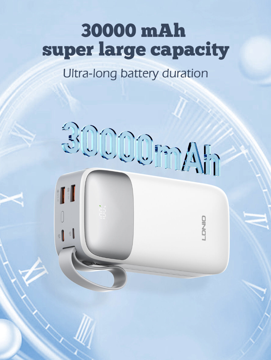 LDNIO PQ30 Power Bank with Lanyard — 30000 mAh / 22.5W