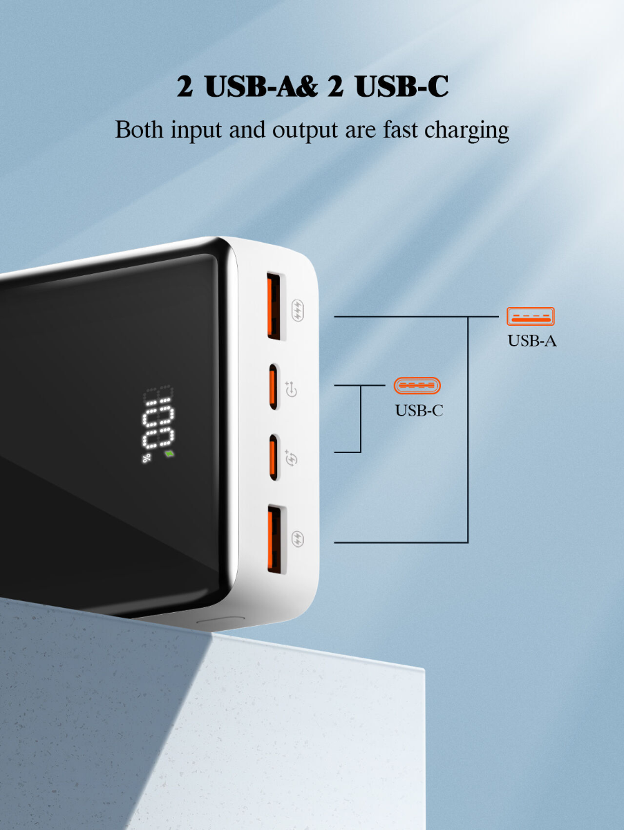 LDNIO PQ22 Power Bank with Digital Display — Black / White, 20000 mAh / 22.5W