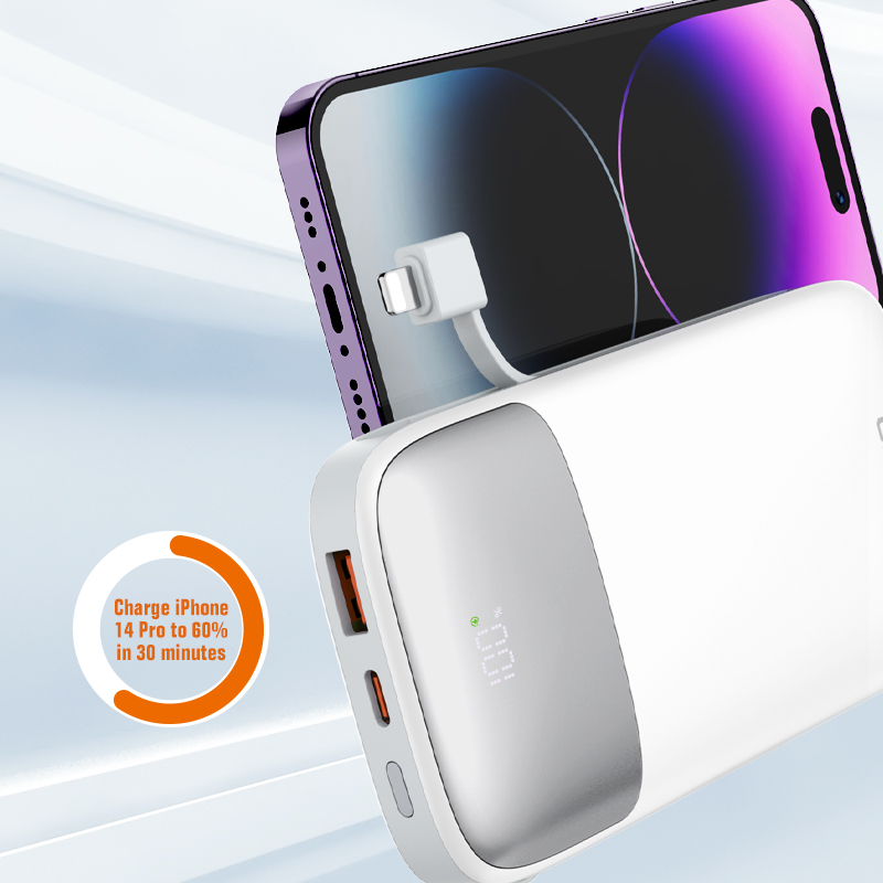 LDNIO PQ20 Power Bank with Digital Display — White, 20000 mAh / 22.5W