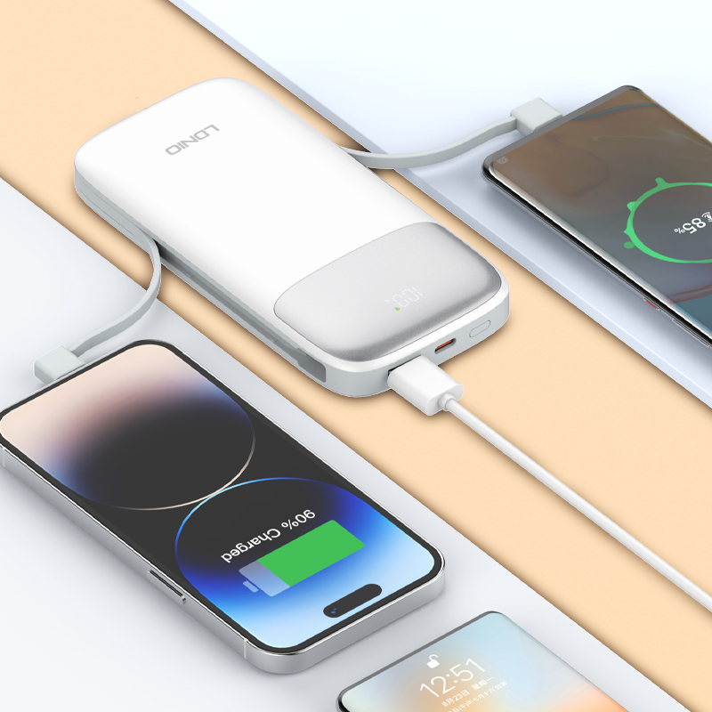 LDNIO PQ20 Power Bank with Digital Display — White, 20000 mAh / 22.5W