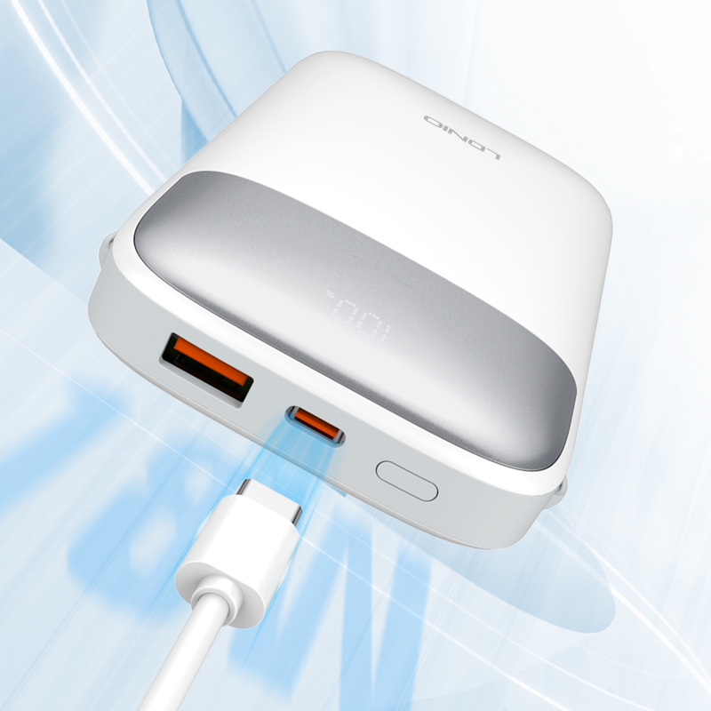 LDNIO PQ20 Power Bank with Digital Display — White, 20000 mAh / 22.5W