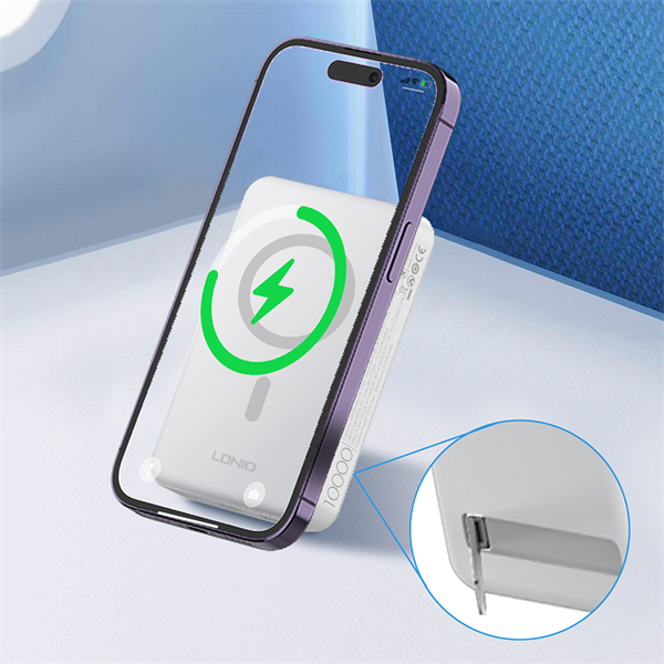 LDNIO PQ16 Magnetic Wireless Power Bank — White, 10000 mAh
