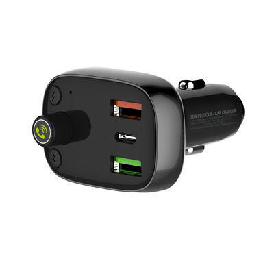 LDNIO C704Q Bluetooth 5.0 FM with 2X USB A+c Car Charger with USB-C to Lightning Cable — 3ft, 30W