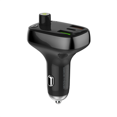 LDNIO C704Q Bluetooth 5.0 FM with 2X USB A+c Car Charger with USB-C to Lightning Cable — 3ft, 30W