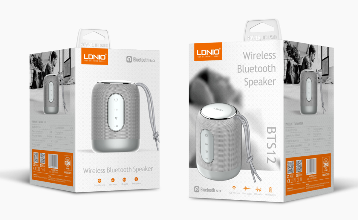 LDNIO BTS12 Bluetooth 5.0 Wireless Speaker — 2000 mAh, Silver