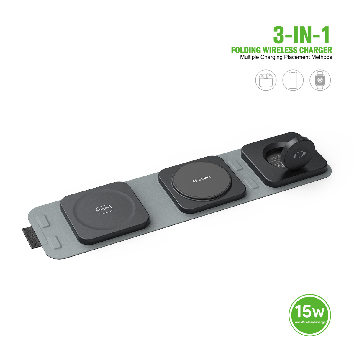 Esoulk 3-in-1 Collapsible Magnetic Wireless Charger — 15W