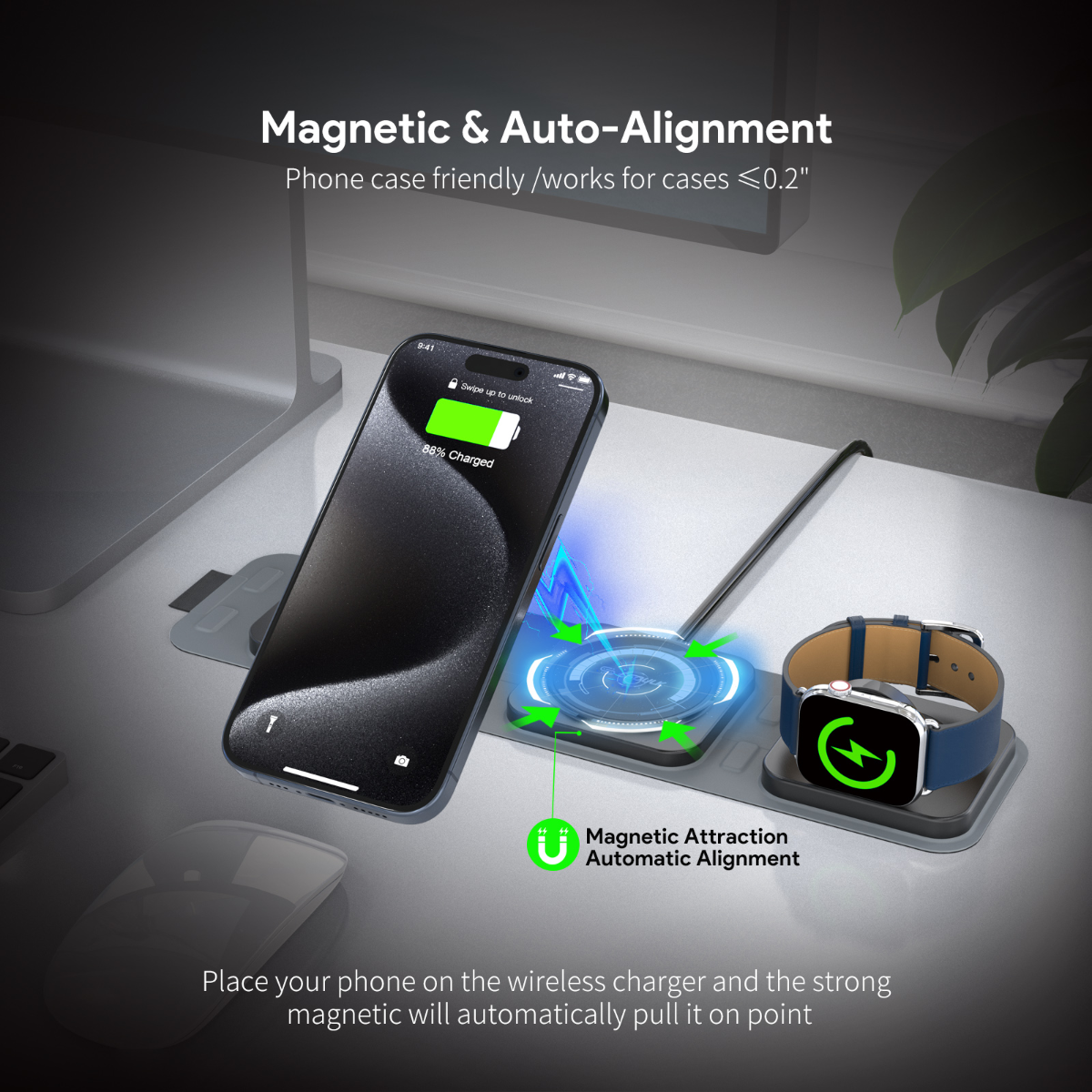 Esoulk 3-in-1 Collapsible Magnetic Wireless Charger — 15W