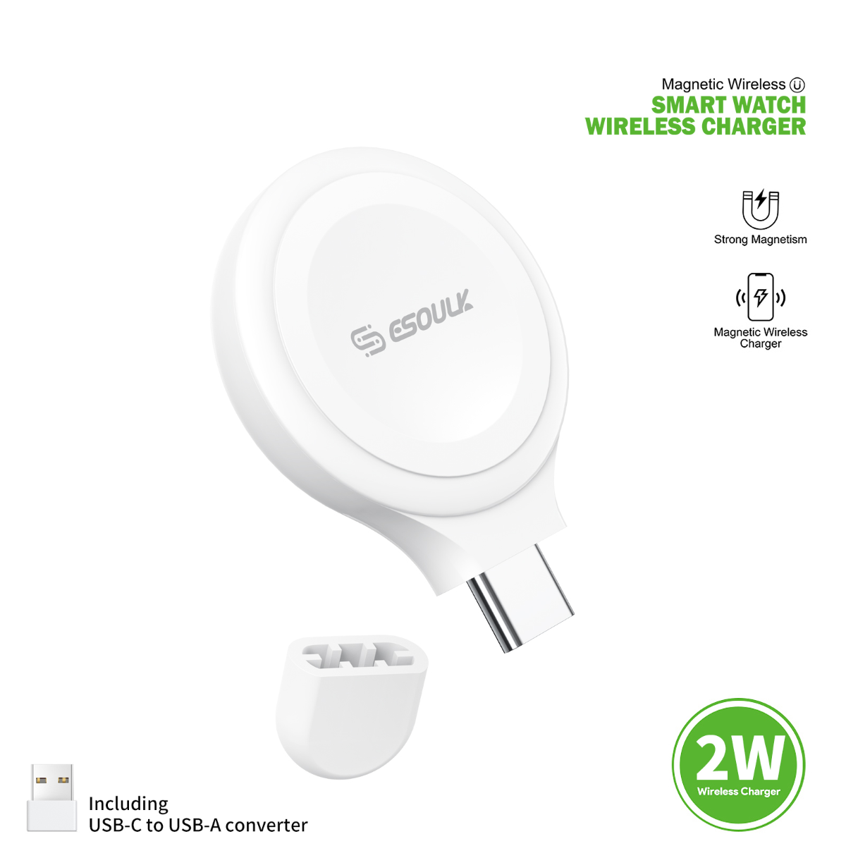 Esoulk Convenient Magnetic Wireless Charger for Smart Watch - White