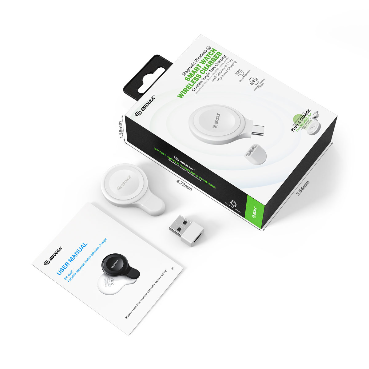 Esoulk Convenient Magnetic Wireless Charger for Smart Watch - White