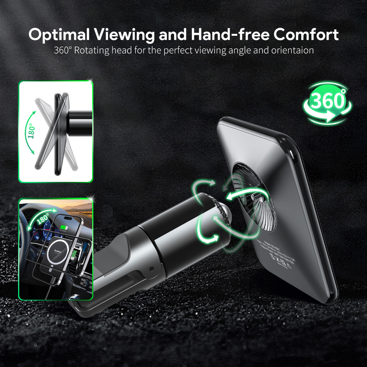 Esoulk Magnetic Wireless Charger Air Vent Car Mount — 15W, Black